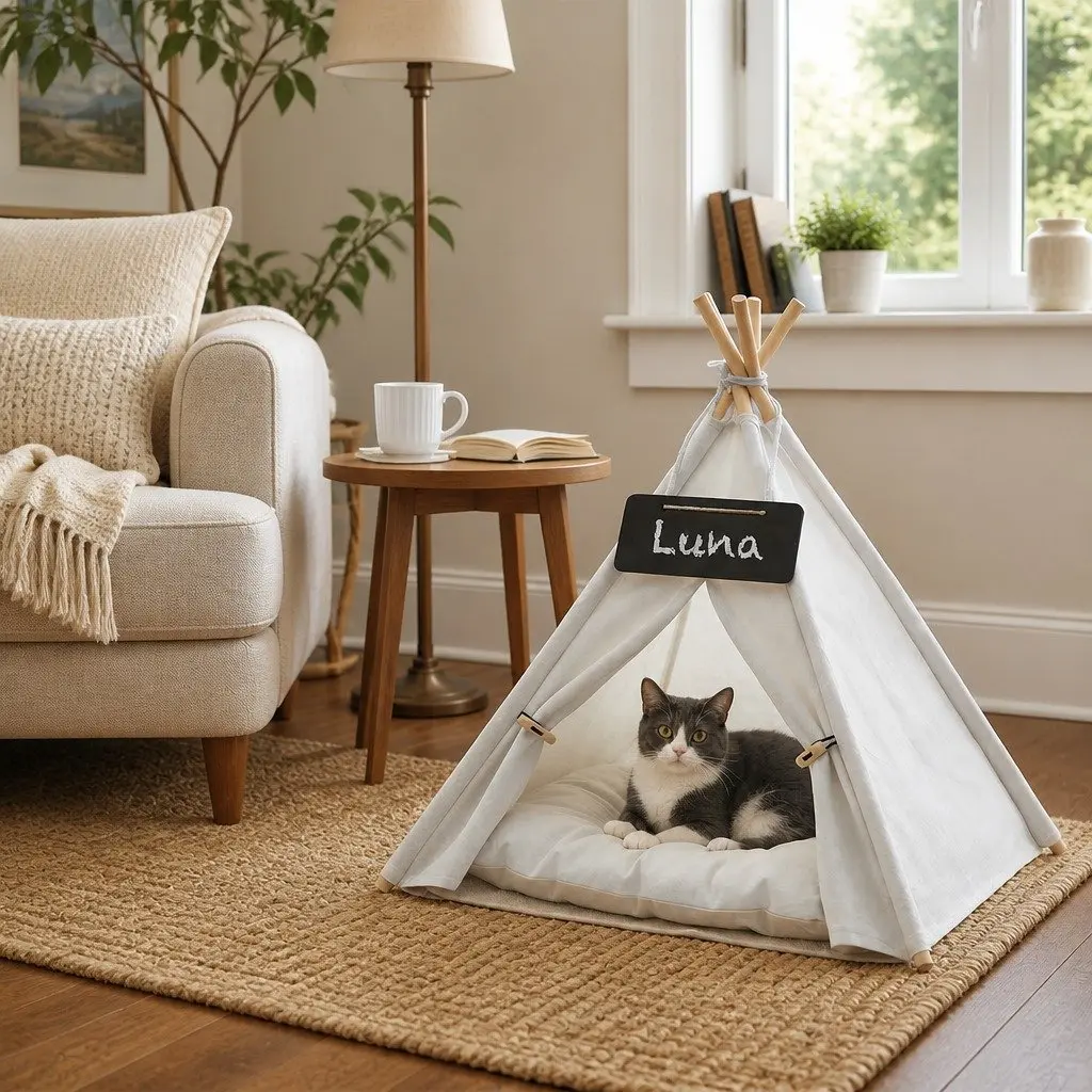 Pet Tent Dog Bed Indoor Hideaway 50cm White