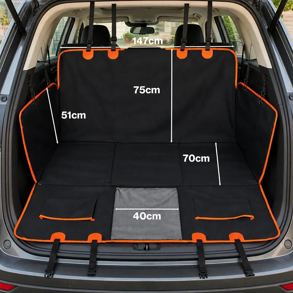 Dog Car Seat Cover 4-in-1 Convertible Hammock Cargo Liner 249 x 200 cm Black