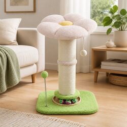Cat Scratching Post Flower Tower 61.5cm Indoor Feline Tree Plush Platform Play