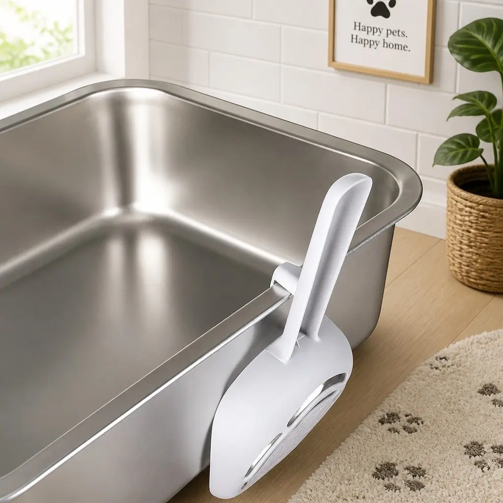 Stainless Steel Cat Litter Box Open Design Small Animals Easy Entry Clean 10cm