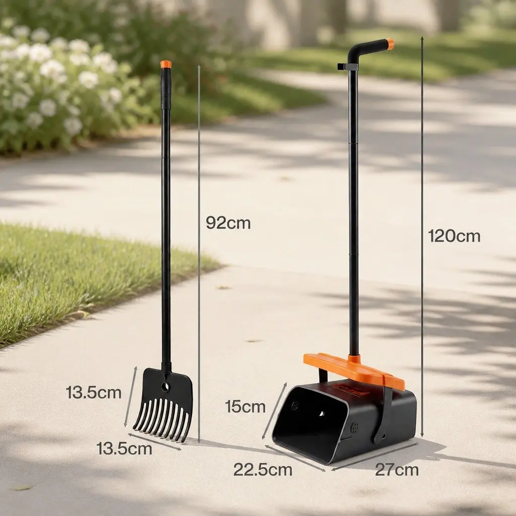 Dog Pooper Scooper Rake Long Handle No Bending Outdoor Cleanup Black and Orange