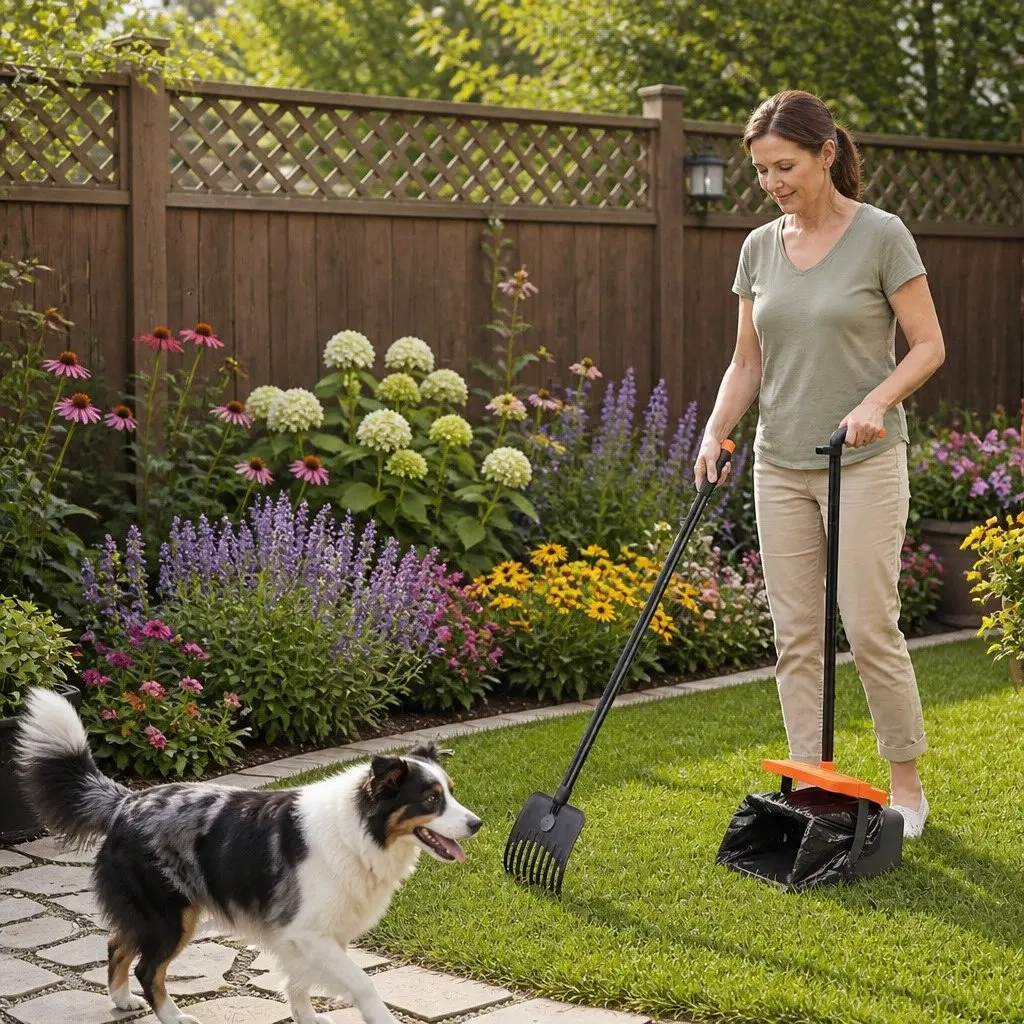 Dog Pooper Scooper Rake Long Handle No Bending Outdoor Cleanup Black and Orange