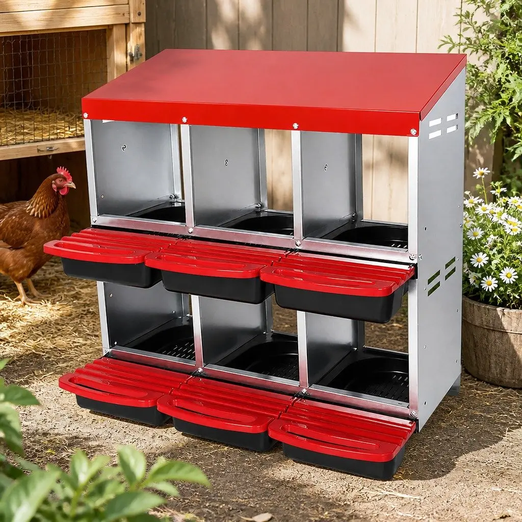 Chicken Nesting Box 6 Hole Roll Away Egg Collection Laying Hen Coop Hutch