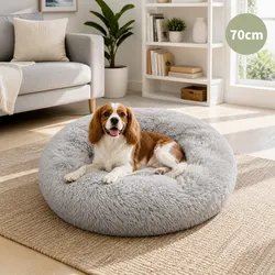 Comfortable and Warm Round Dog Bed M 70cm Light Grey