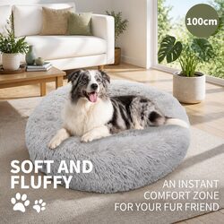 Comfortable XL Round Dog Bed with Practical Design Light Grey 100cm