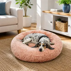 Comforting Round Pet Bed - Large 90cm Pink Cushion