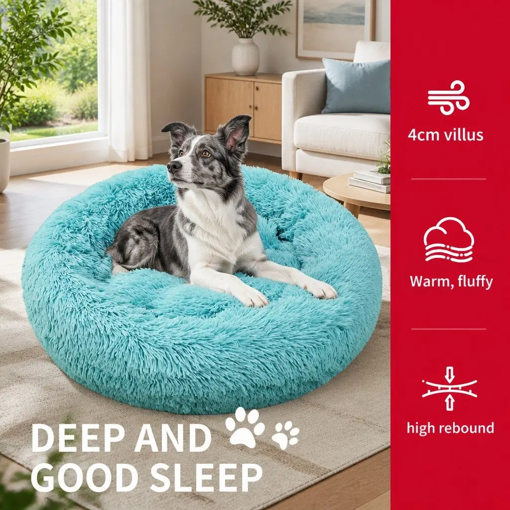 Dog Bed Round Plush Sleeping Mat Large 90cm Teal