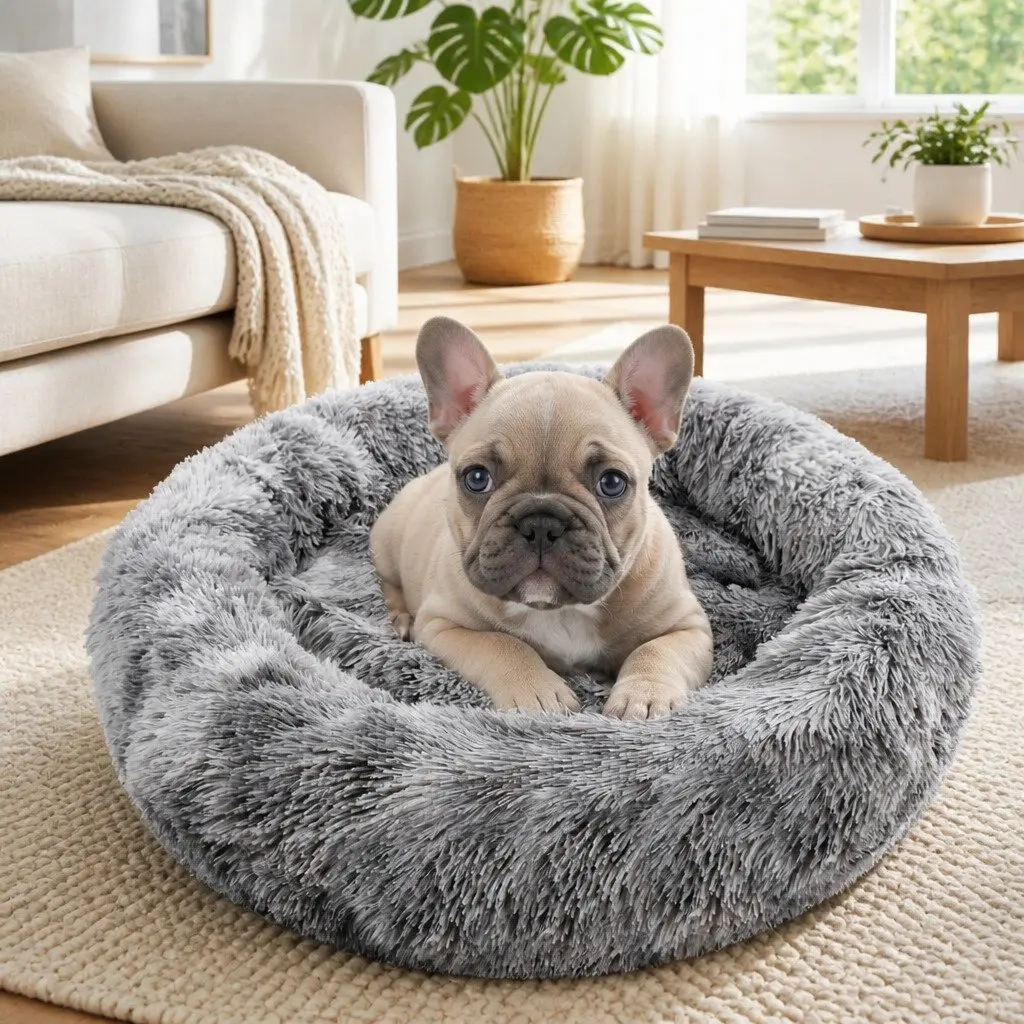 Round Plush Pet Calming Bed Soft Sleeping Nest 70cm Dark Grey