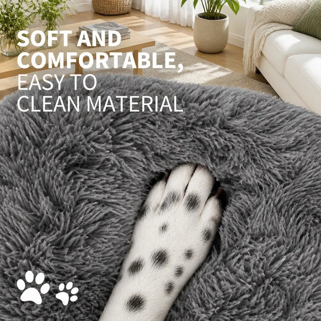 Round Plush Pet Calming Bed Soft Sleeping Nest 70cm Dark Grey