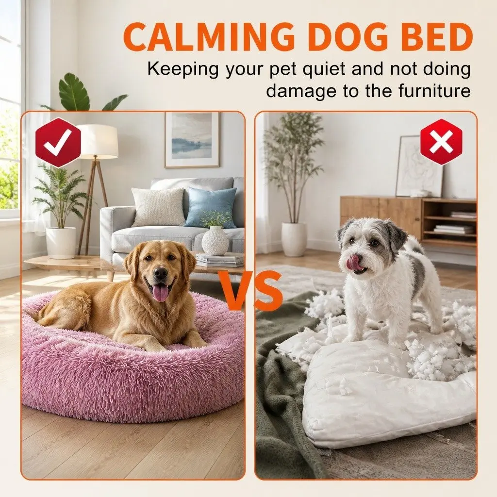 Round Pet Bed Comfy Sleeping Cave Purple 100cm for Dogs Cats