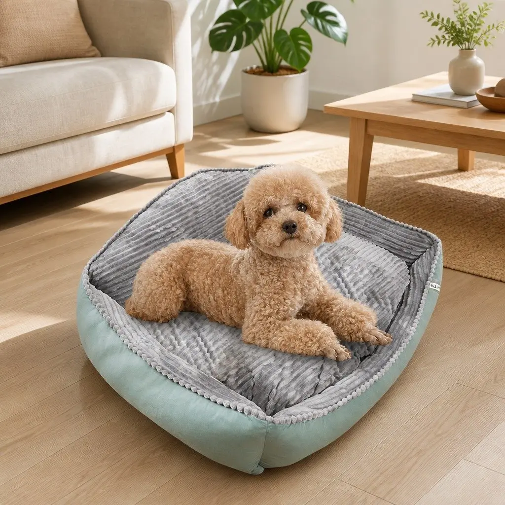 Dog Bed Soft Warm Removable Washable High Back Puppy Sleep Mat S Light Green