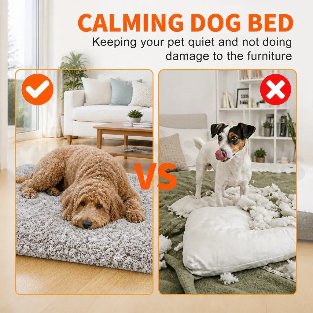 Pet Sofa Bed Dog Calming Cushion Plush Mat Small Size Gradient Brown