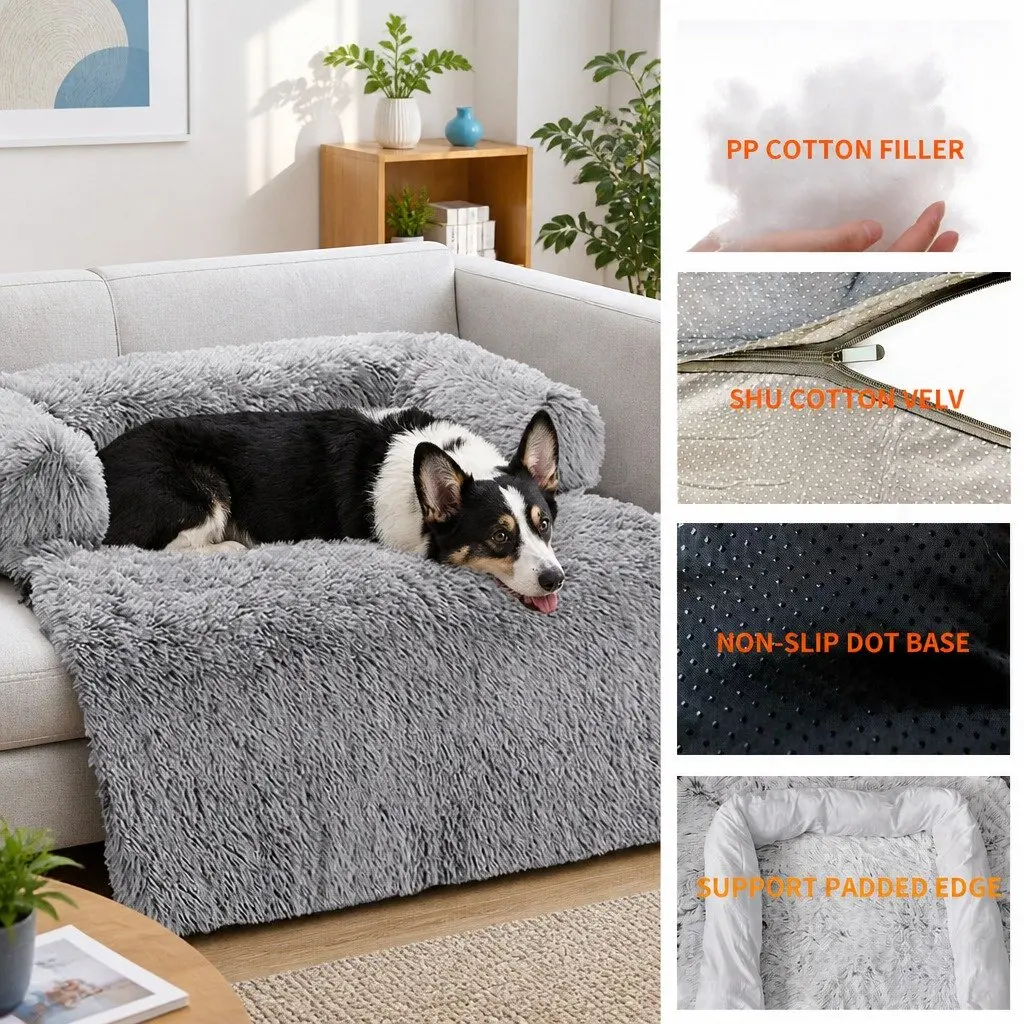 XL Pet Sofa Bed Dog Calming Cushion Plush Mat Cover Protector Furniture