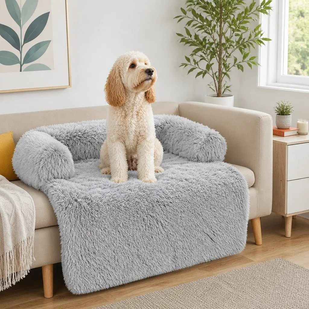 Pet Sofa Bed Calming Dog Cat Large Waterproof Cover Protector Gradient Grey