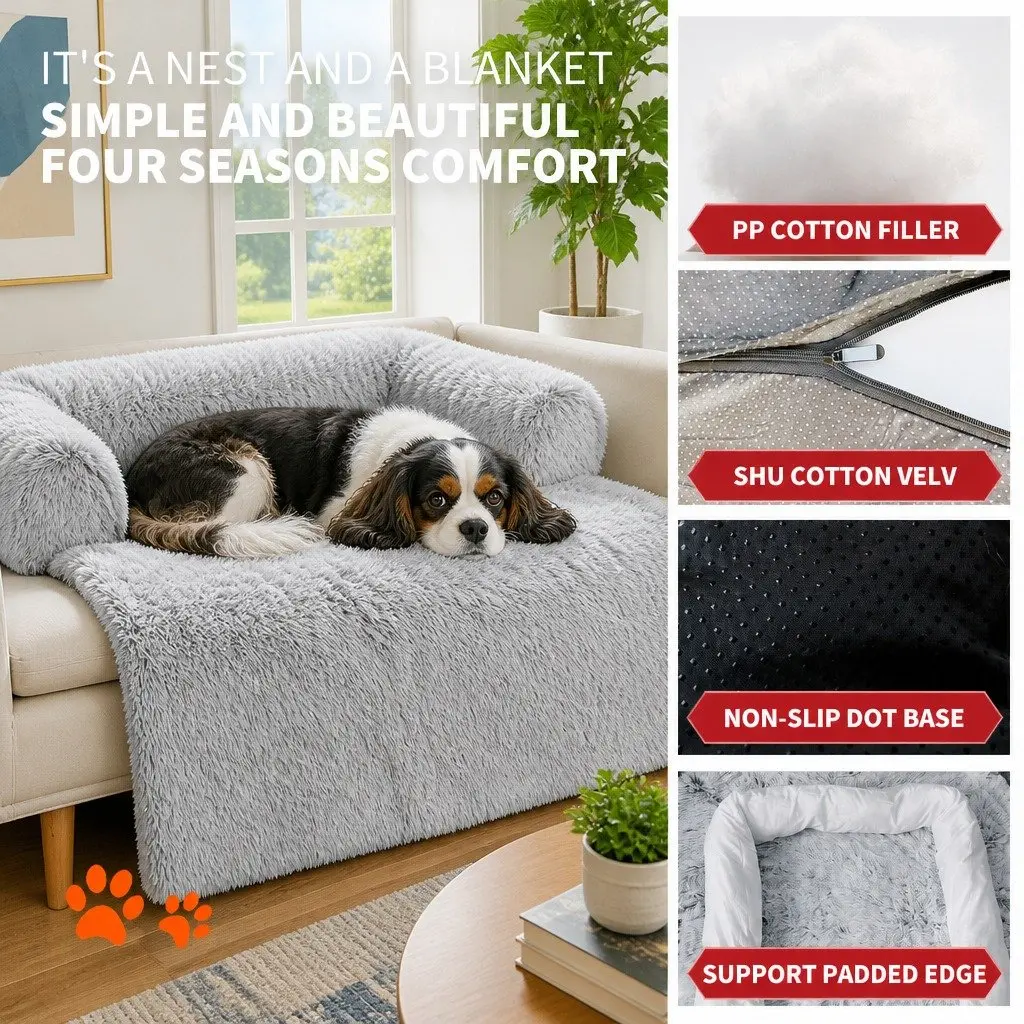 Pet Sofa Bed Calming Dog Cat Large Waterproof Cover Protector Gradient Grey