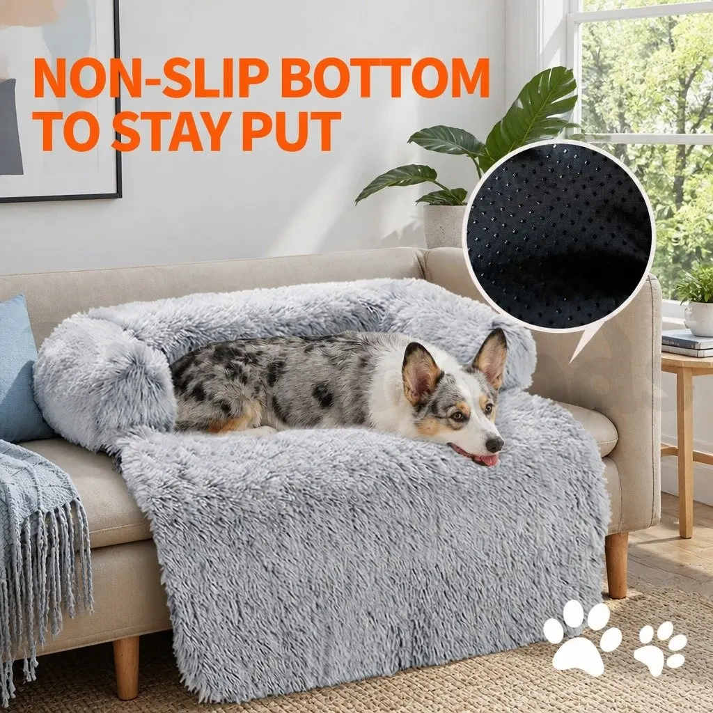 Pet Sofa Bed Calming Dog Cat Large Waterproof Cover Protector Gradient Grey