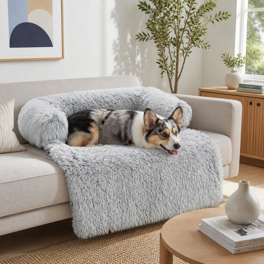 Pet Sofa Bed Calming Waterproof Cover Protector Slipcover Dog Cat M Gradient Grey