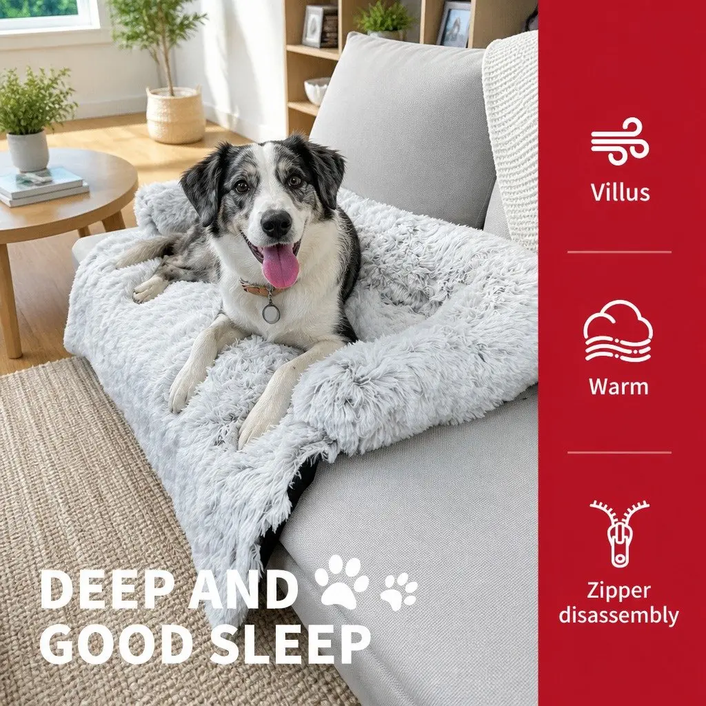 Pet Sofa Bed Calming Waterproof Cover Protector Slipcover Dog Cat M Gradient Grey
