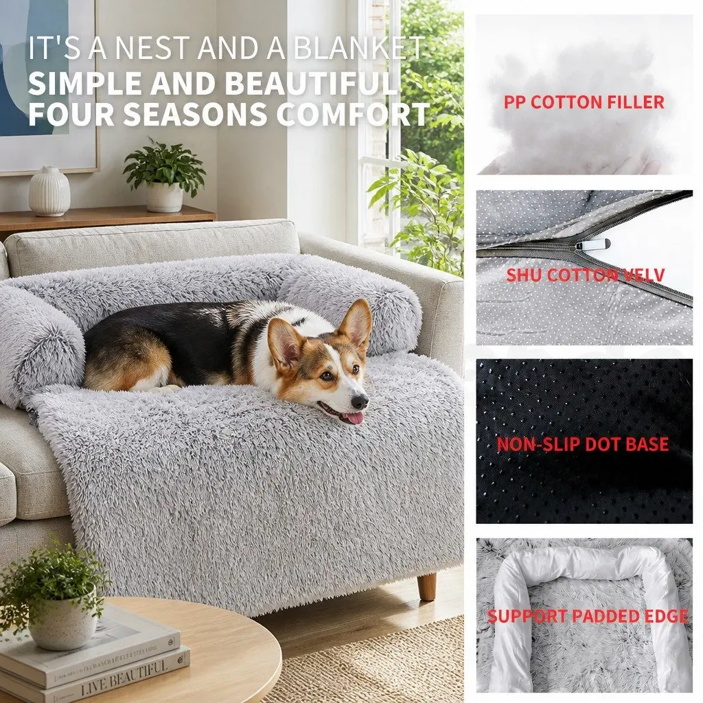 Pet Sofa Bed Calming Waterproof Cover Protector Slipcover Dog Cat M Gradient Grey