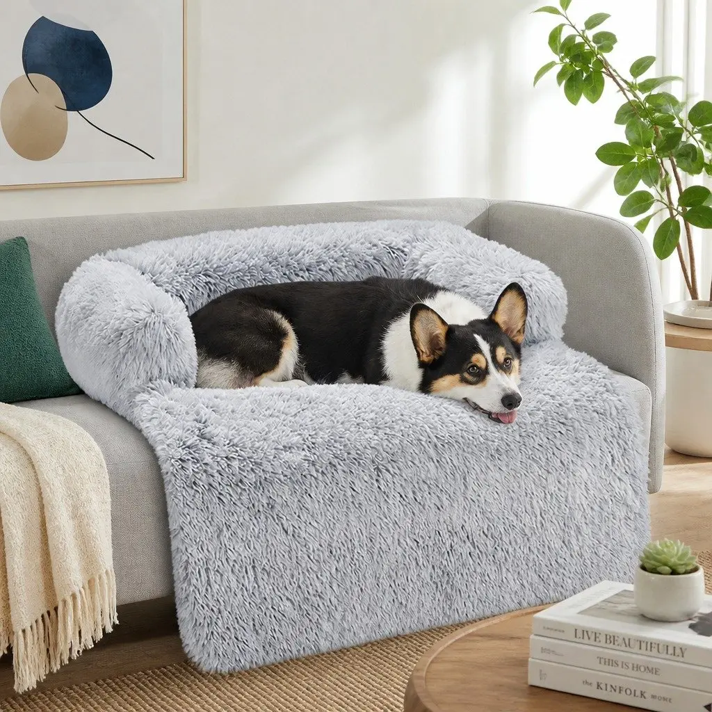 Pet Sofa Bed Calming Waterproof Cover Protector Slipcover Dog Cat M Gradient Grey