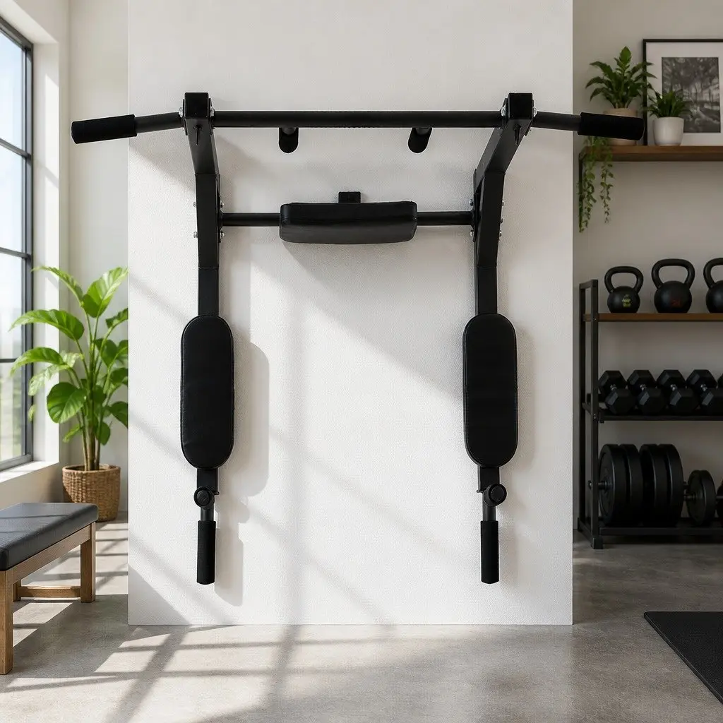 Home Power Station Multi Gym Dip Station Pull Up Bar Black Red 150kg