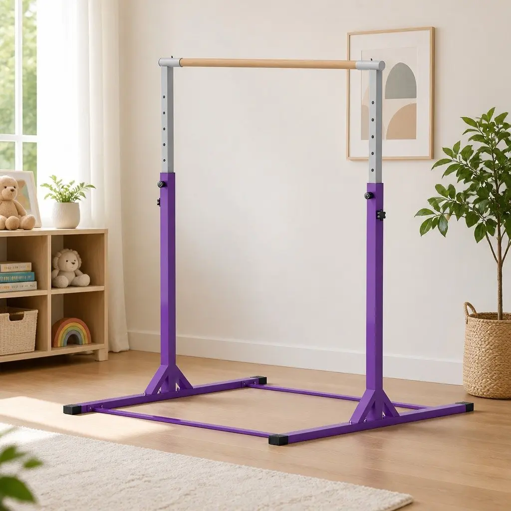 Kids Gymnastics Bar Adjustable Height Indoor Outdoor Training 103 to 158cm Purple