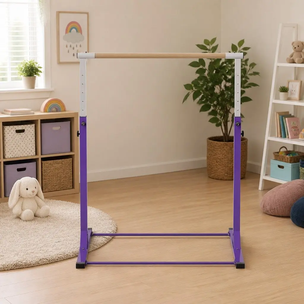 Kids Gymnastics Bar Adjustable Height Indoor Outdoor Training 103 to 158cm Purple