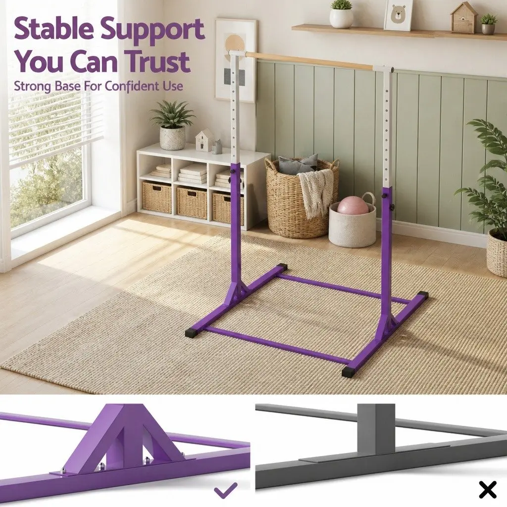 Kids Gymnastics Bar Adjustable Height Indoor Outdoor Training 103 to 158cm Purple