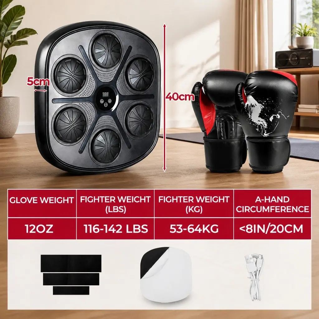 Music Punching Box Home Workout Machine with 12OZ Boxing Gloves Wall Mount Black