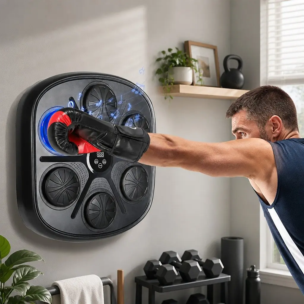 Music Punching Box Home Workout Machine with 12OZ Boxing Gloves Wall Mount Black