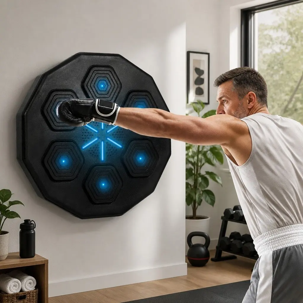 Music Boxing Machine Wall Mount Electronic Punching Pad Bluetooth Training Black 40cm