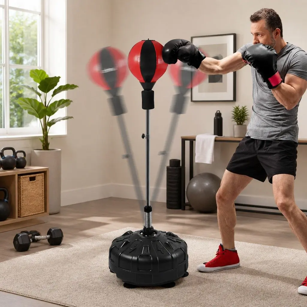 Speed Ball Punching Bag Adjustable Height Training Reflexes Fitness Black