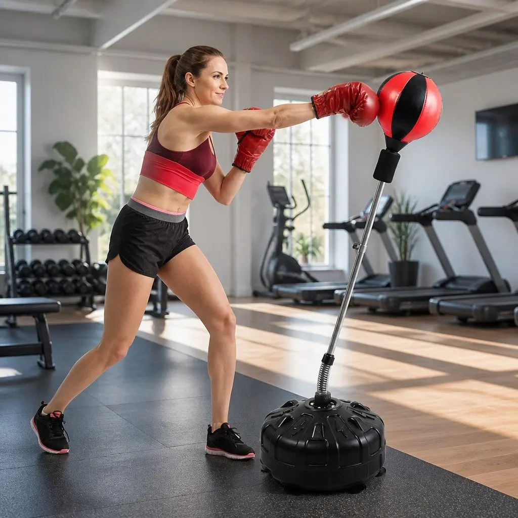 Speed Ball Punching Bag Adjustable Height Training Reflexes Fitness Black
