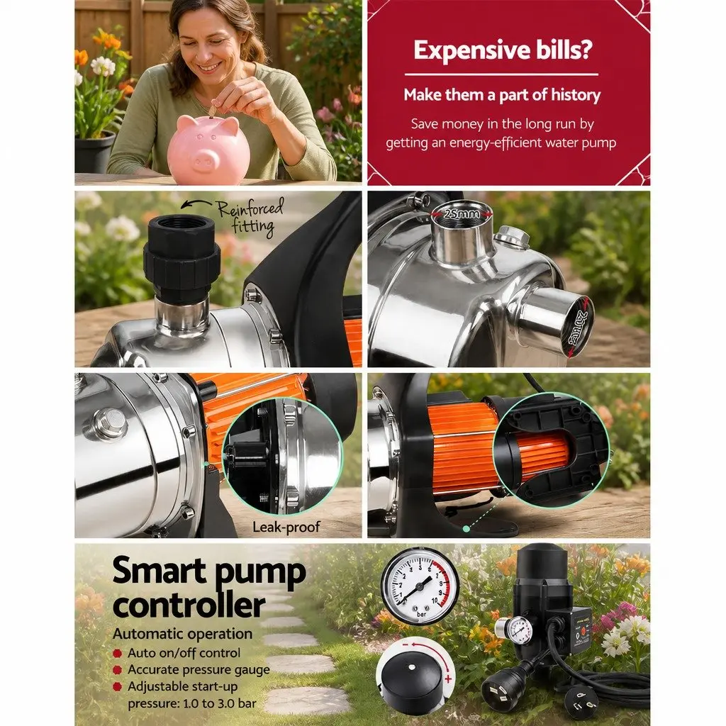Irrigation Pump Garden Water Pump 800W Max Flow Rate 54L/min Black