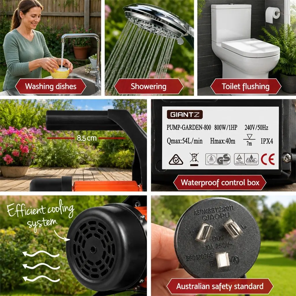 Irrigation Pump Garden Water Pump 800W Max Flow Rate 54L/min Black