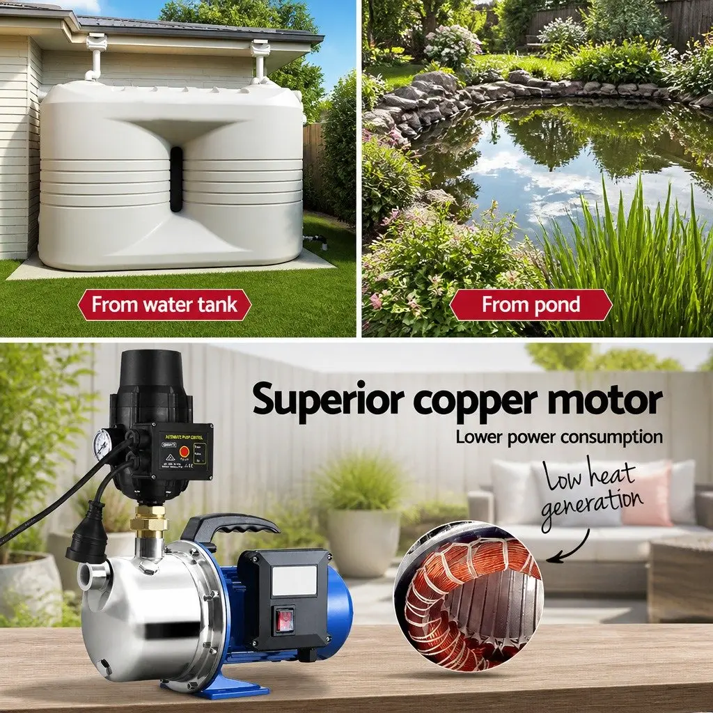 Irrigation Pump Garden Water Jet Pump 1100W High Pressure Stainless Steel Black or Blue
