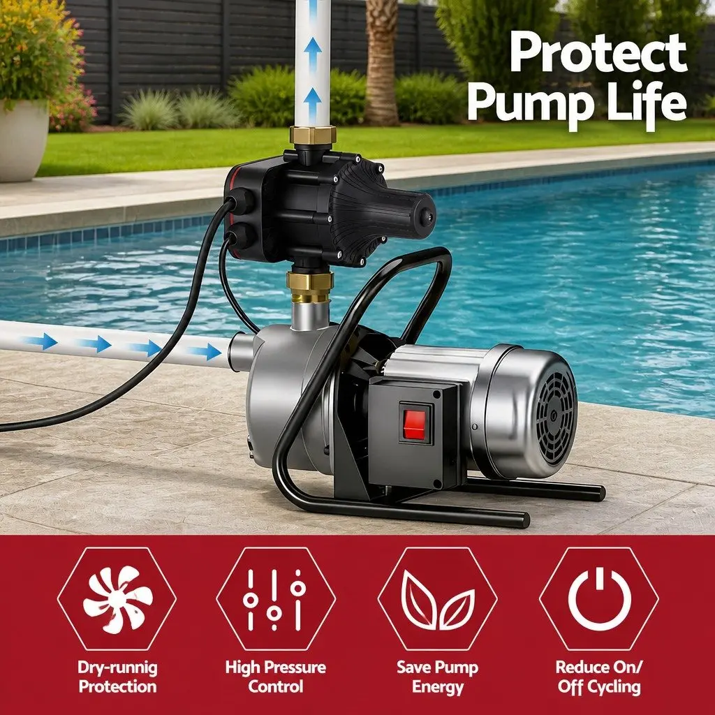 Automatic Pressure Switch Digital Water Pump Controller 16A 1.5kW Black