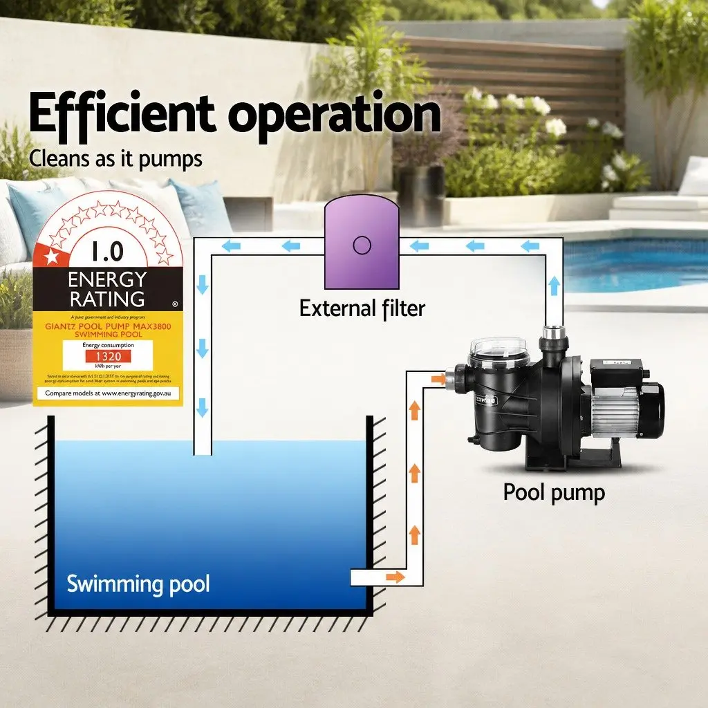 Pool Pump 2000W 2.7HP Swimming Water Circulation Filter Electric Spa Black