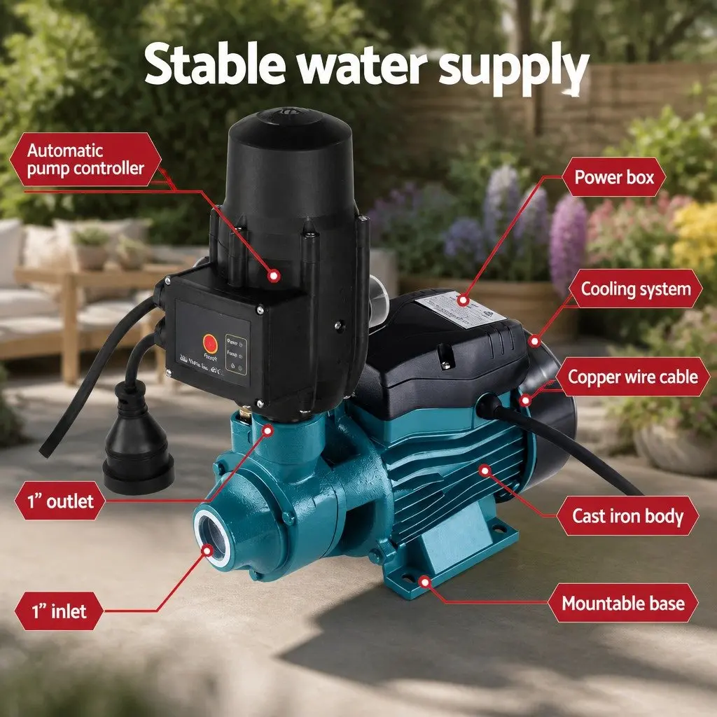 Peripheral Water Pump Garden Irrigation Pool Booster 35L/min Auto Controller