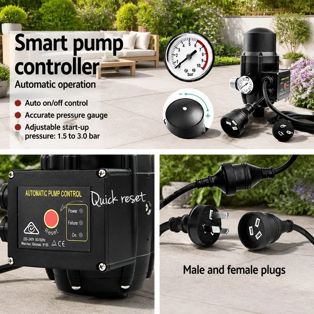 Peripheral Water Pump Garden Irrigation Pool Booster 35L/min Auto Controller