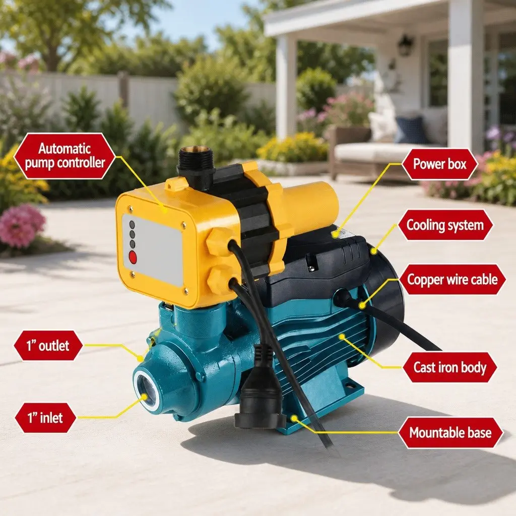 Peripheral Water Pump Garden Irrigation Pool Booster Electric 0.5HP Yellow