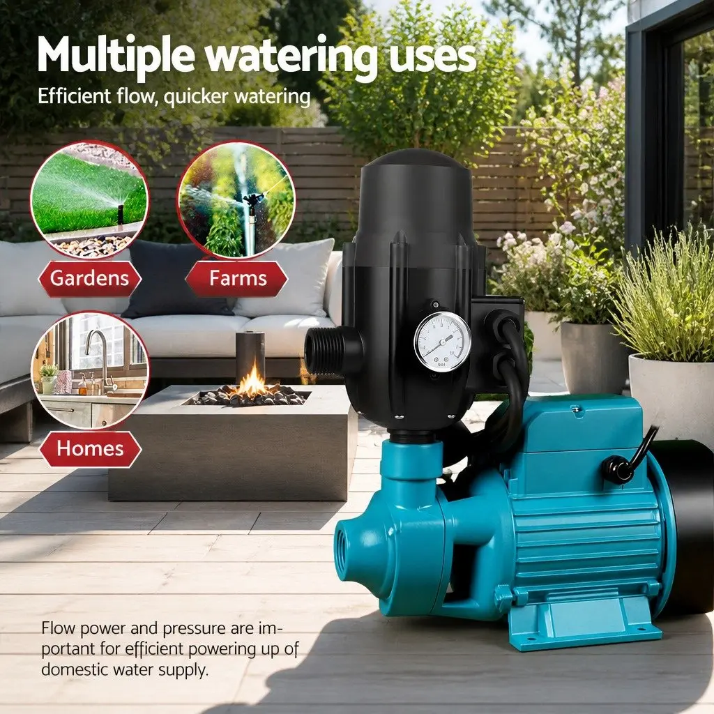 Water Pump 750W Garden Irrigation Booster Automatic Pressure Tank Black