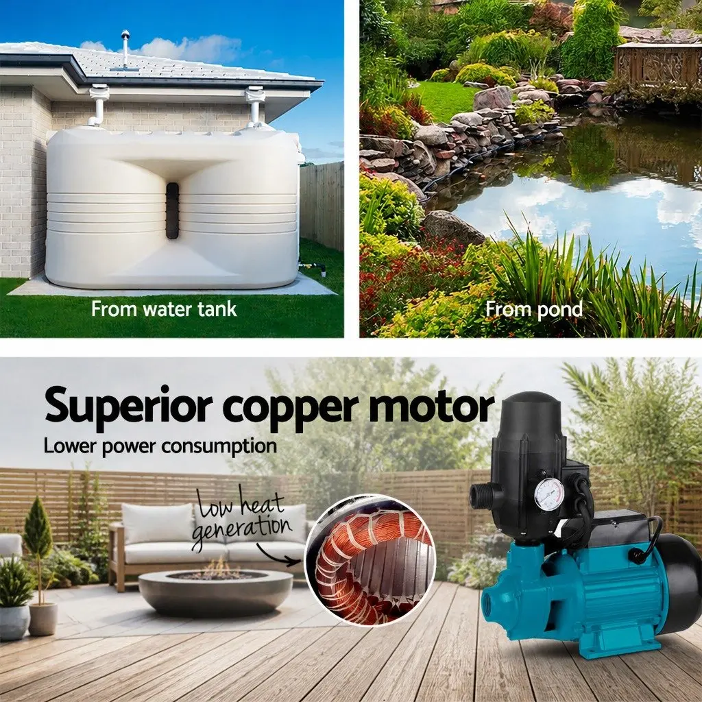 Water Pump 750W Garden Irrigation Booster Automatic Pressure Tank Black
