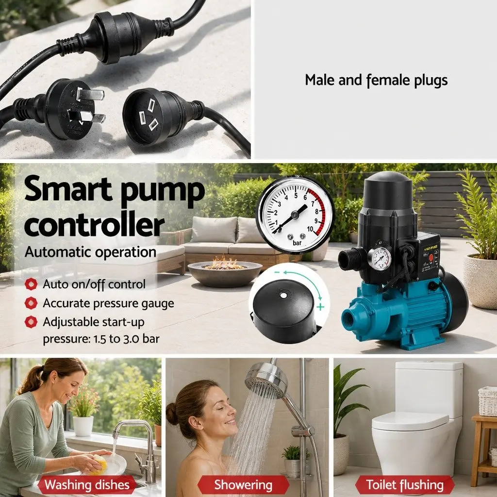 Water Pump 750W Garden Irrigation Booster Automatic Pressure Tank Black
