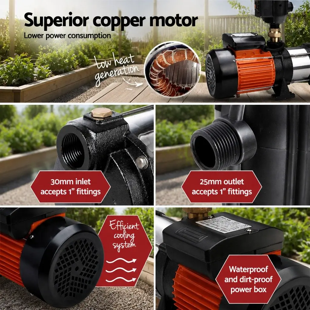 Irrigation Pump Automatic Pressure Booster 1800W Self-Priming Stainless Steel Black