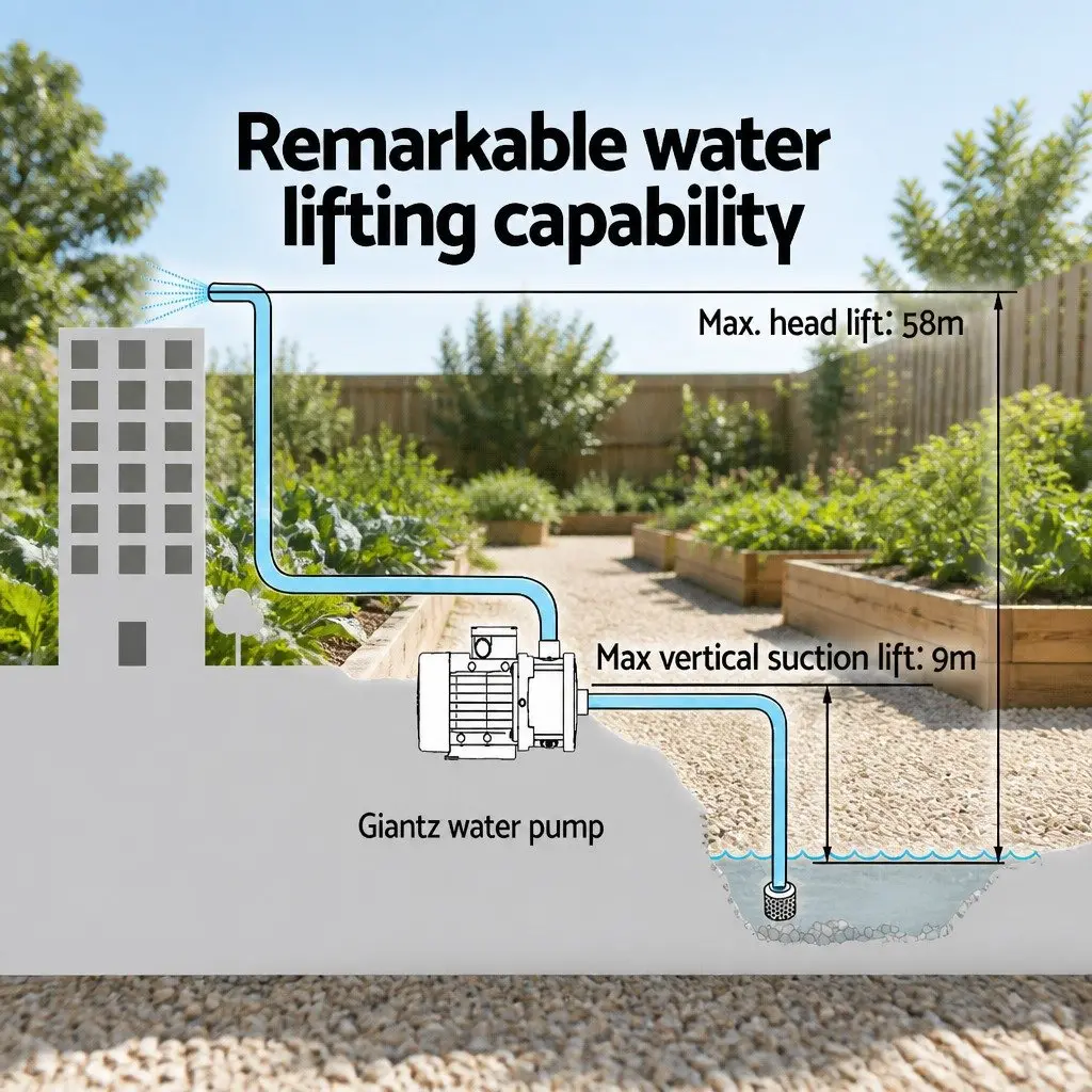 Irrigation Pump Automatic Pressure Booster 1800W Self-Priming Stainless Steel Black