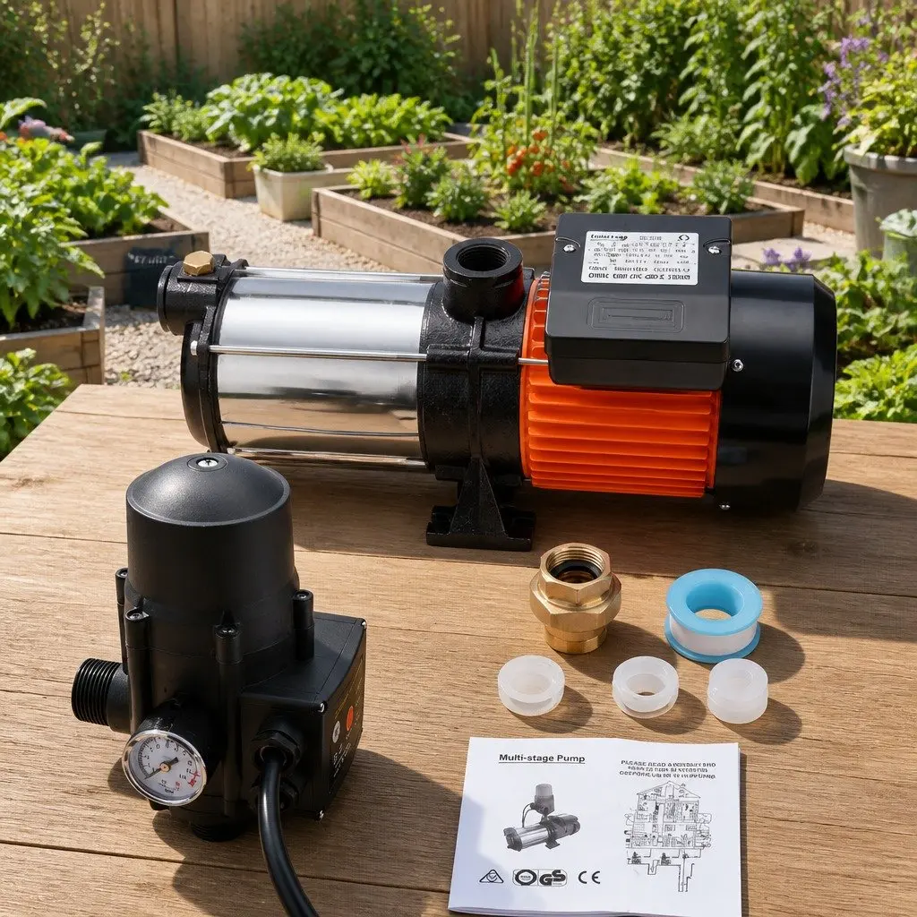 Irrigation Pump Automatic Pressure Booster 1800W Self-Priming Stainless Steel Black