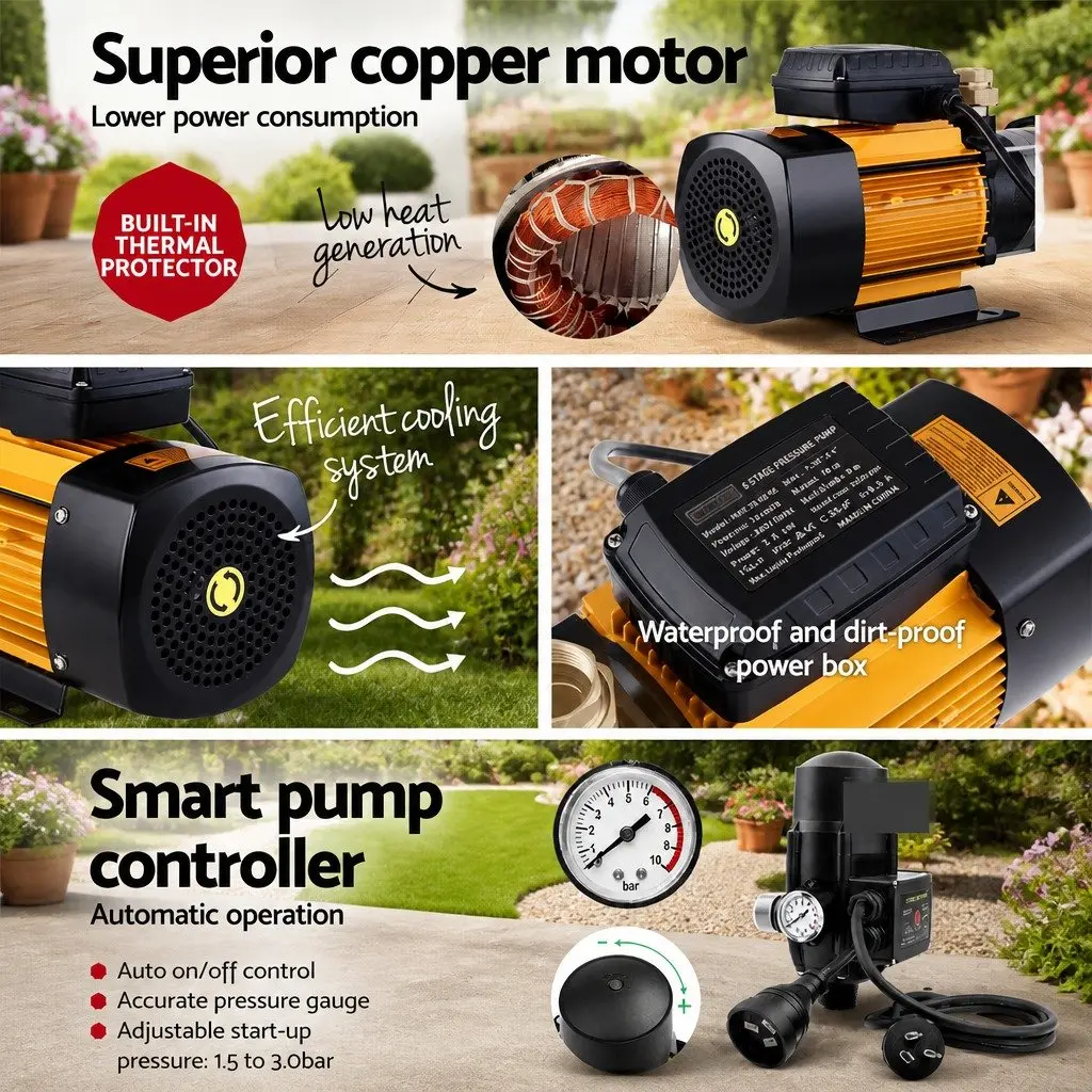 Garden Water Pump High Pressure 2000W 5-Stage Irrigation Booster Transfer Pump