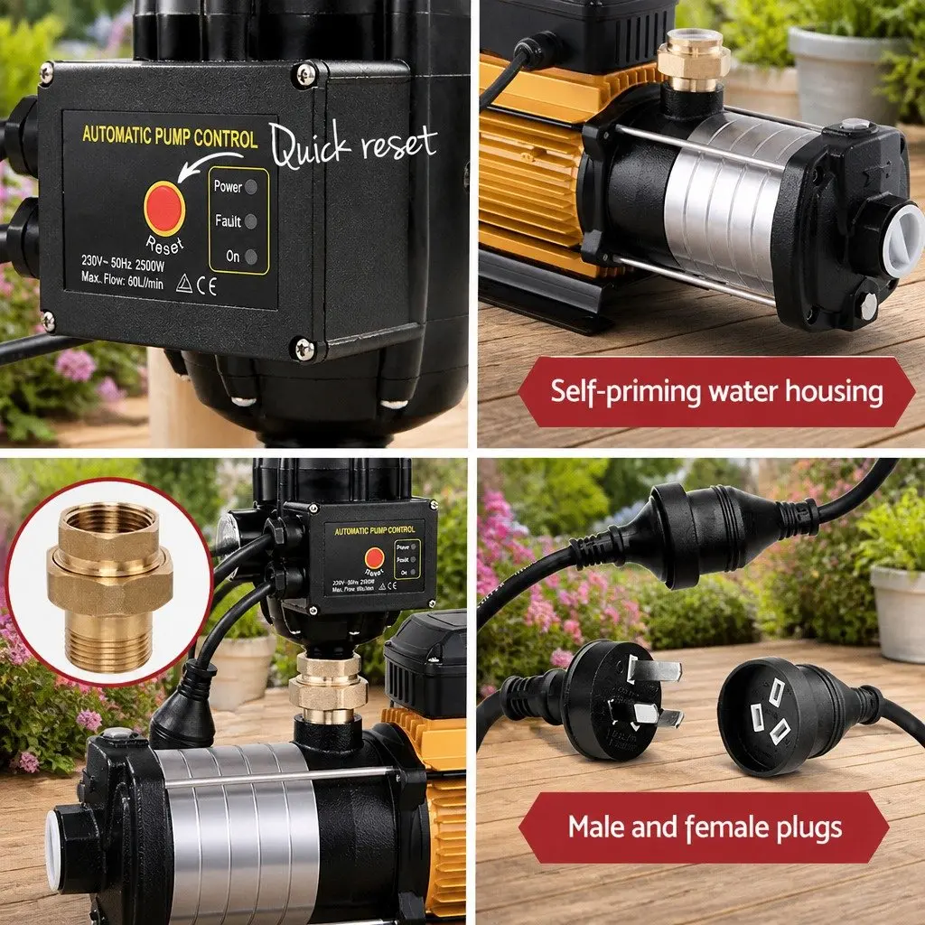 Irrigation Pump High Pressure 2500W 6-Stage Black Garden Water Transfer