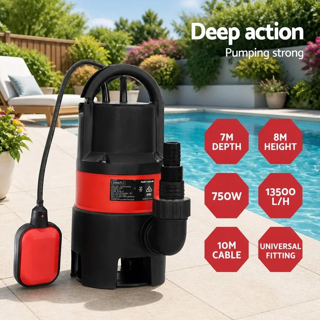 Submersible Water Pump 750W Dirty Water Drainage Portable 10m Cable